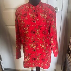 Teddi Red Floral Mandarin Collar Jacket